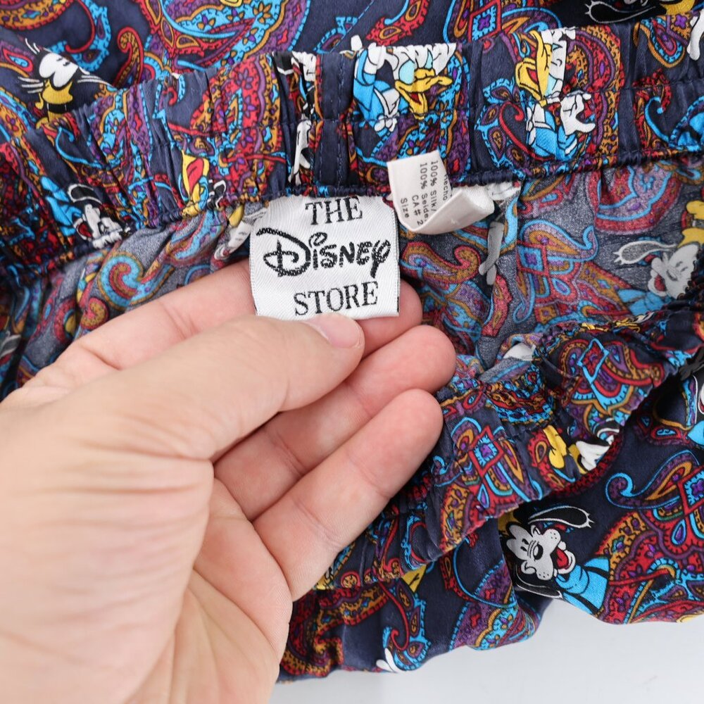 Vintage Disney store Silk Pajama Shorts Medium Goofy Mickey Mouse paisley print - Picture 5 of 9